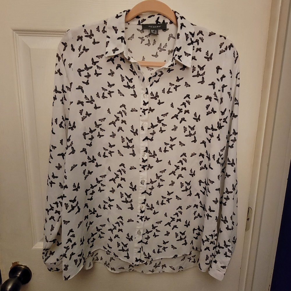 Primark Butterfly Print Women's Button Down Size 8